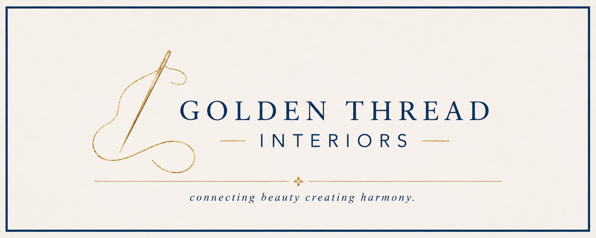 Golden thread interiors connecting beauty, creating harmony banner.