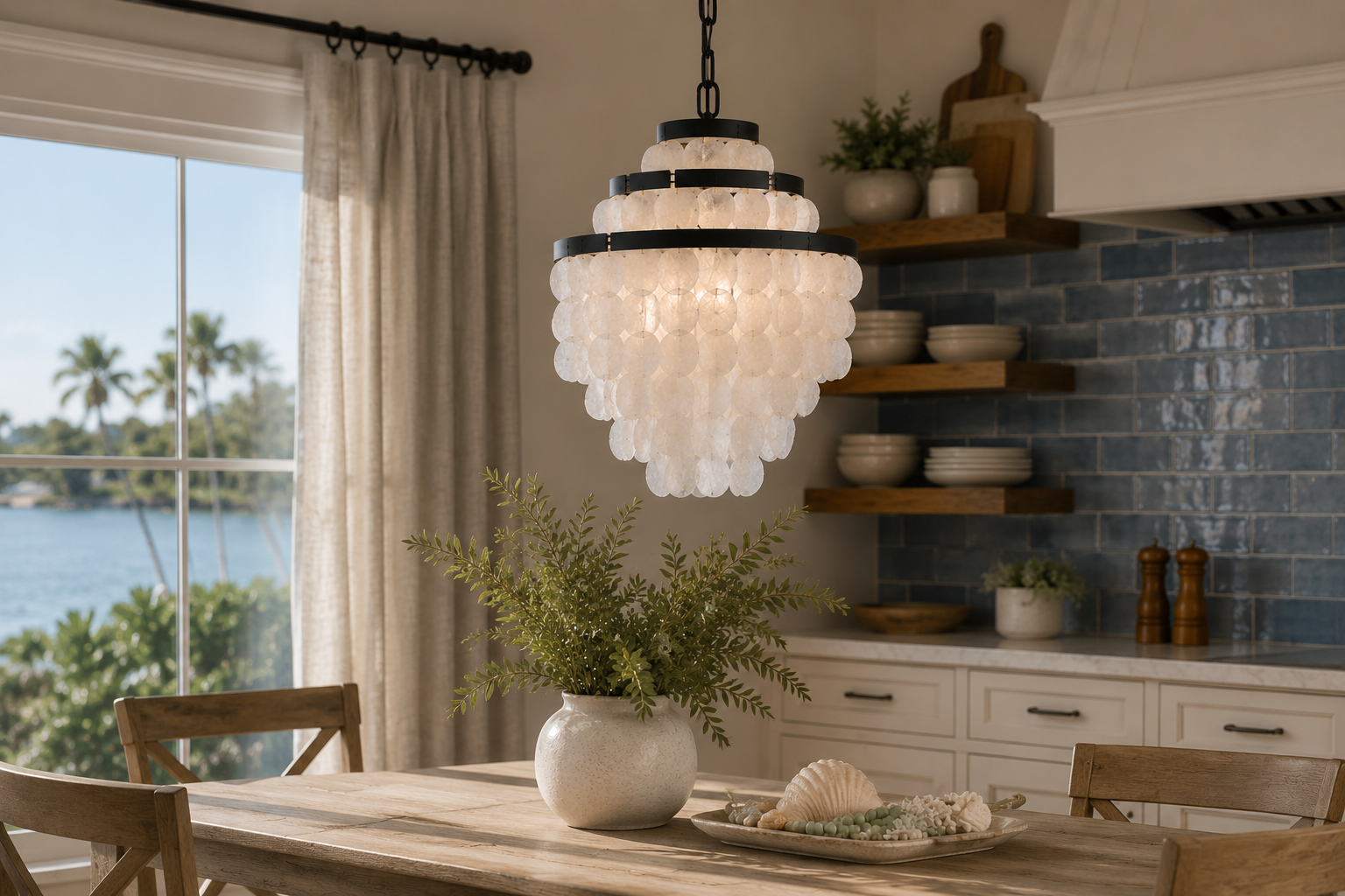 Interior designer Southwest Florida layered shell pendant lighting