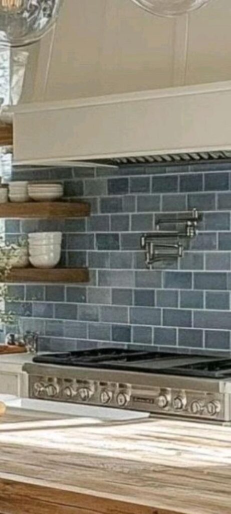 interior designer Southwest Florida kitchen with blue tile backsplash and custom finishes