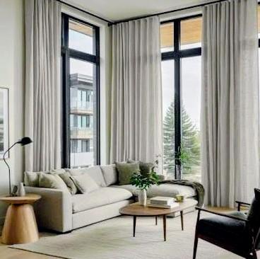 Custom drapes for the living room, color cream 