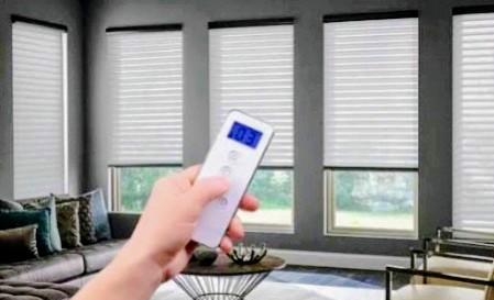 Graber Custom motorized windows, cell shades, multi-window color cream