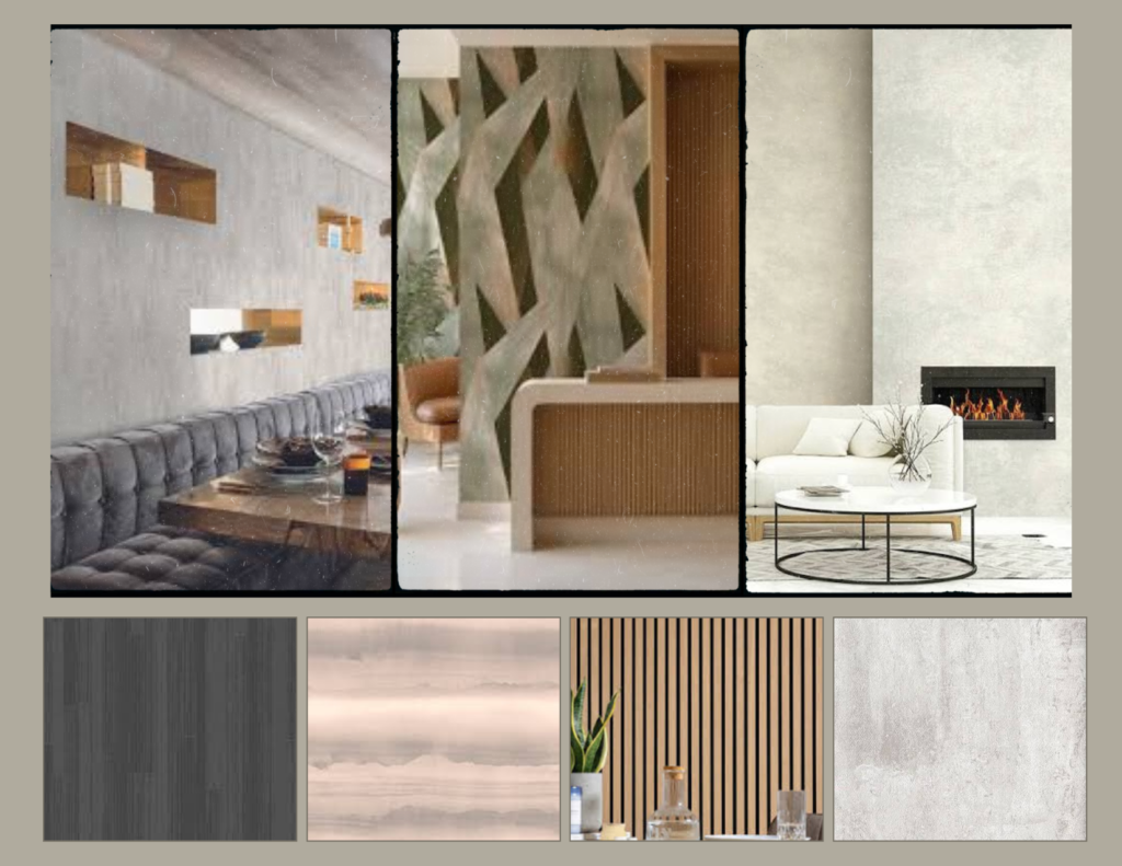 Commercial wallcoverings with texture and geometric designs