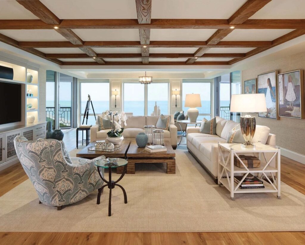 Furniture and accessories in a coastal Southwest Florida living room.